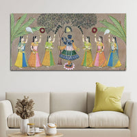 Divine Lord Shreenathji with Gopis Traditional Pichwai Canvas Wall Painting