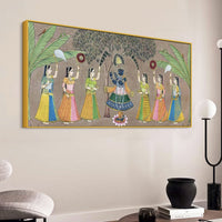 Divine Lord Shreenathji with Gopis Traditional Pichwai Canvas Wall Painting