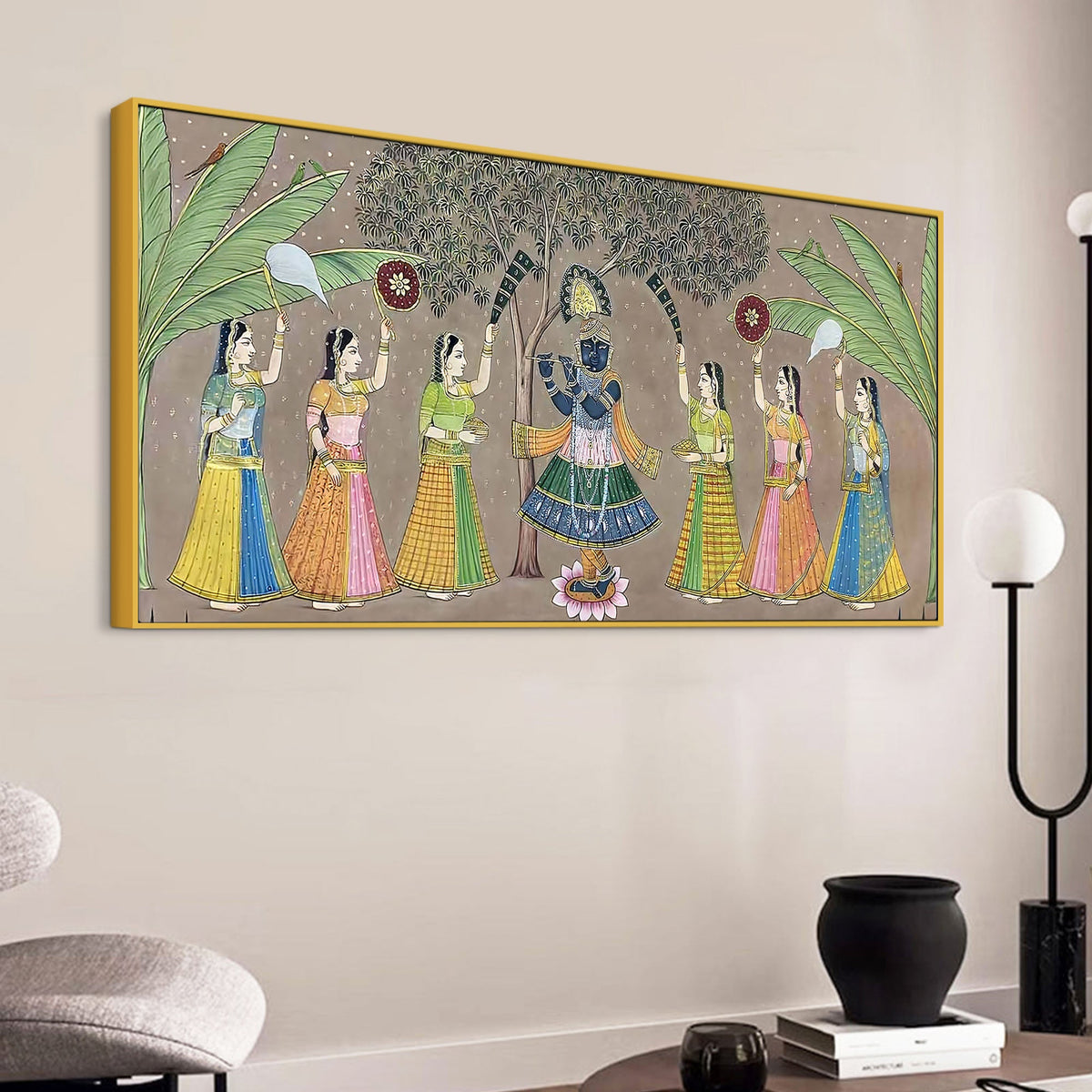 Divine Lord Shreenathji with Gopis Traditional Pichwai Canvas Wall Painting