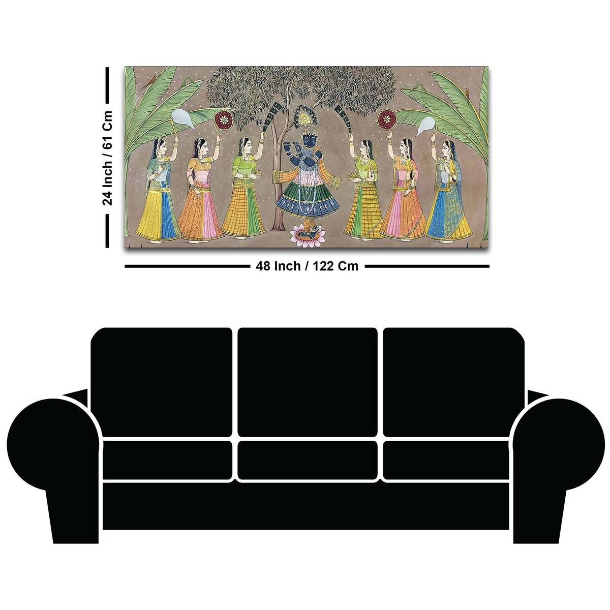 Divine Lord Shreenathji with Gopis Traditional Pichwai Canvas Wall Painting