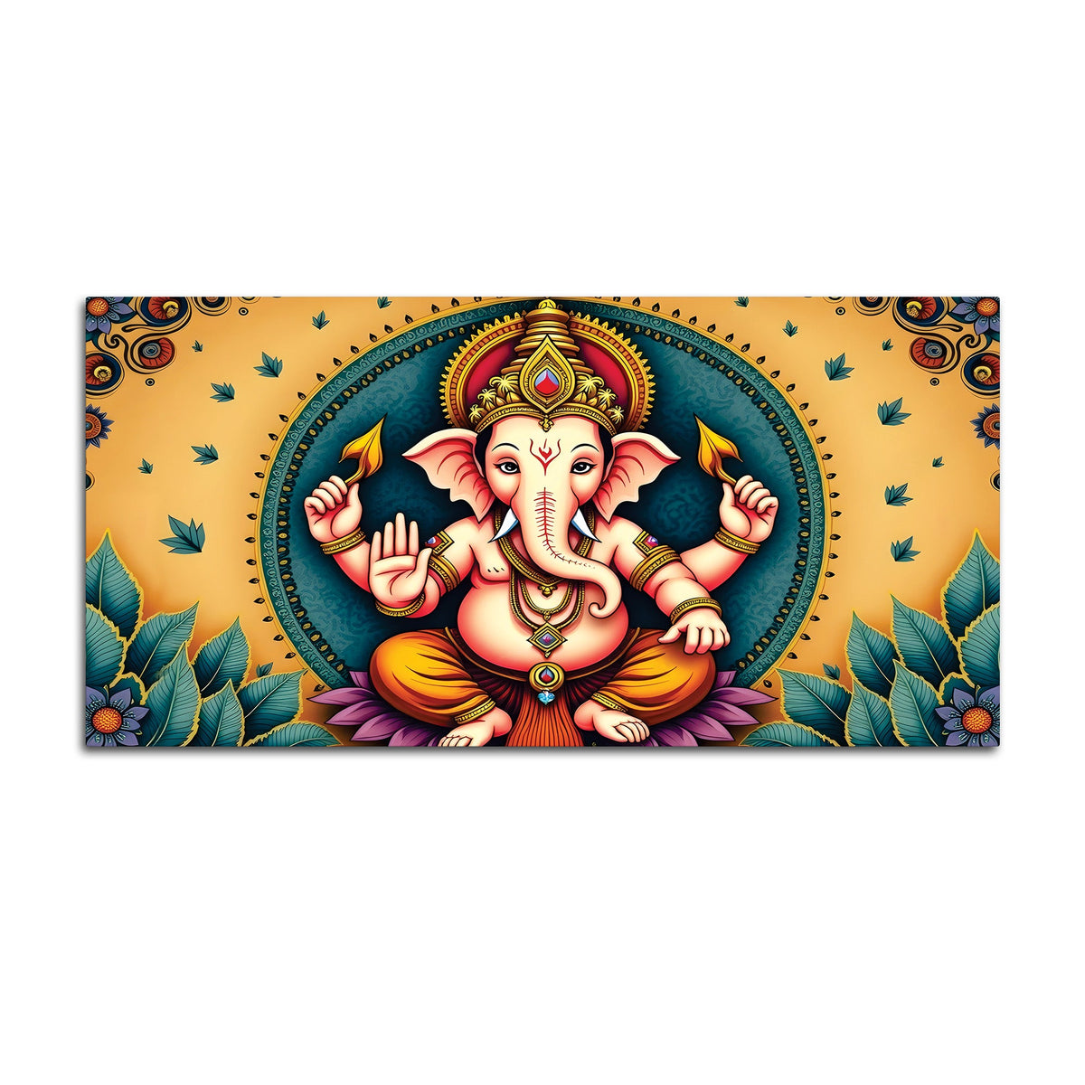 Divine Lord Shri Ganesh Giving Blessing Classic Canvas Wall Painting for Home & Office Decor – Modern Devotional Wall Art
