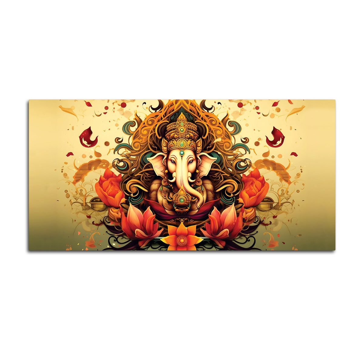 Divine Lord Shri Ganesha in Spiritual Lotus Flowers Artistic Canvas Wall Painting for Home & Office Decor – Modern Devotional Wall Art