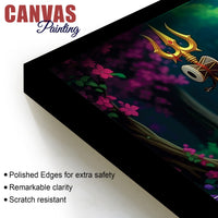 Divine Lord Shri Ganeshji Worshiping Lord Mahadev Shiva Lingam Luxury Canvas Wall Painting for Home & Temple Wall Decor – Modern Religious Wall Art