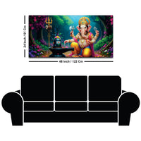 Divine Lord Shri Ganeshji Worshiping Lord Mahadev Shiva Lingam Luxury Canvas Wall Painting for Home & Temple Wall Decor – Modern Religious Wall Art