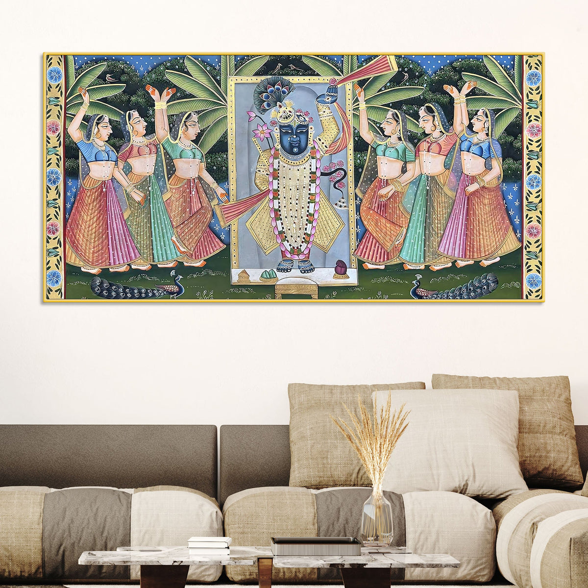 Divine Nathdwara Shreenathji with Gopis Pichwai Canvas Wall Painting