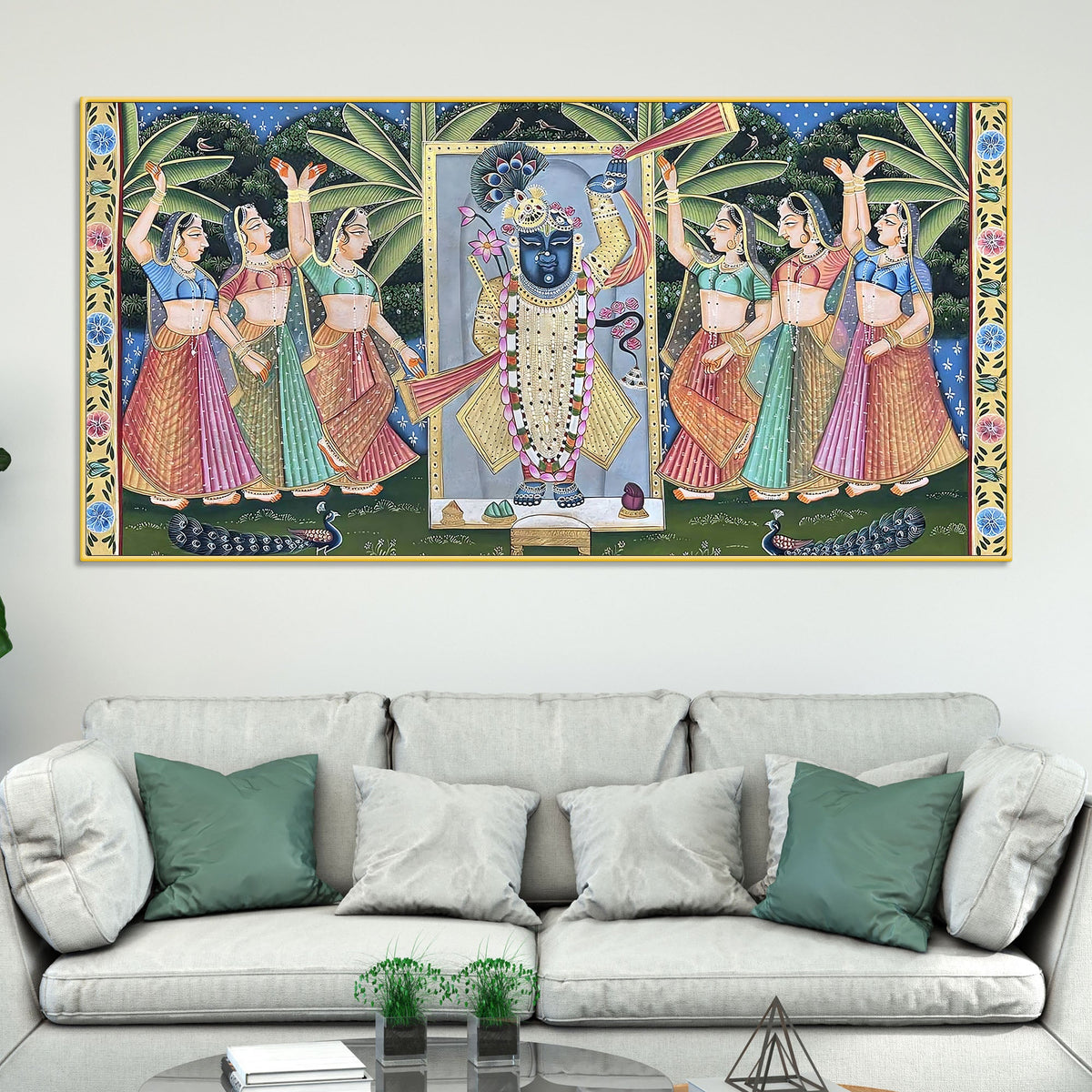 Divine Nathdwara Shreenathji with Gopis Pichwai Canvas Wall Painting