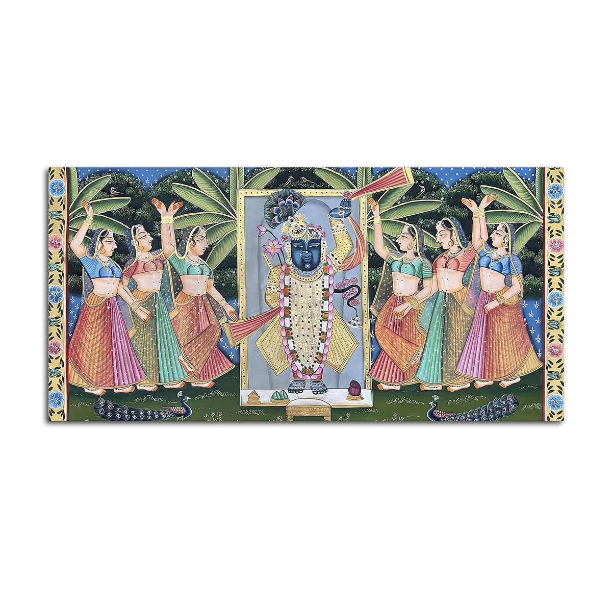 Divine Nathdwara Shreenathji with Gopis Pichwai Canvas Wall Painting