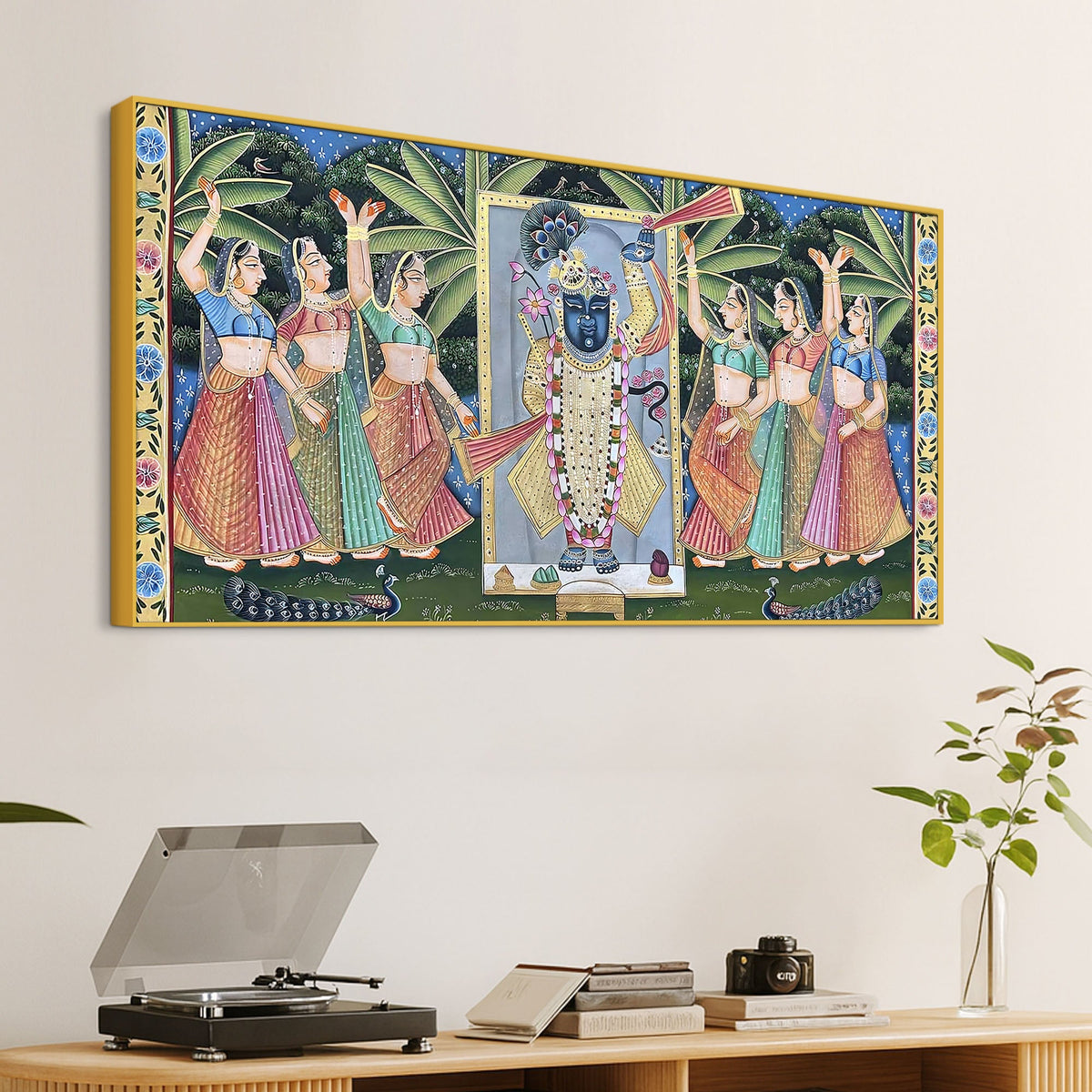 Divine Nathdwara Shreenathji with Gopis Pichwai Canvas Wall Painting