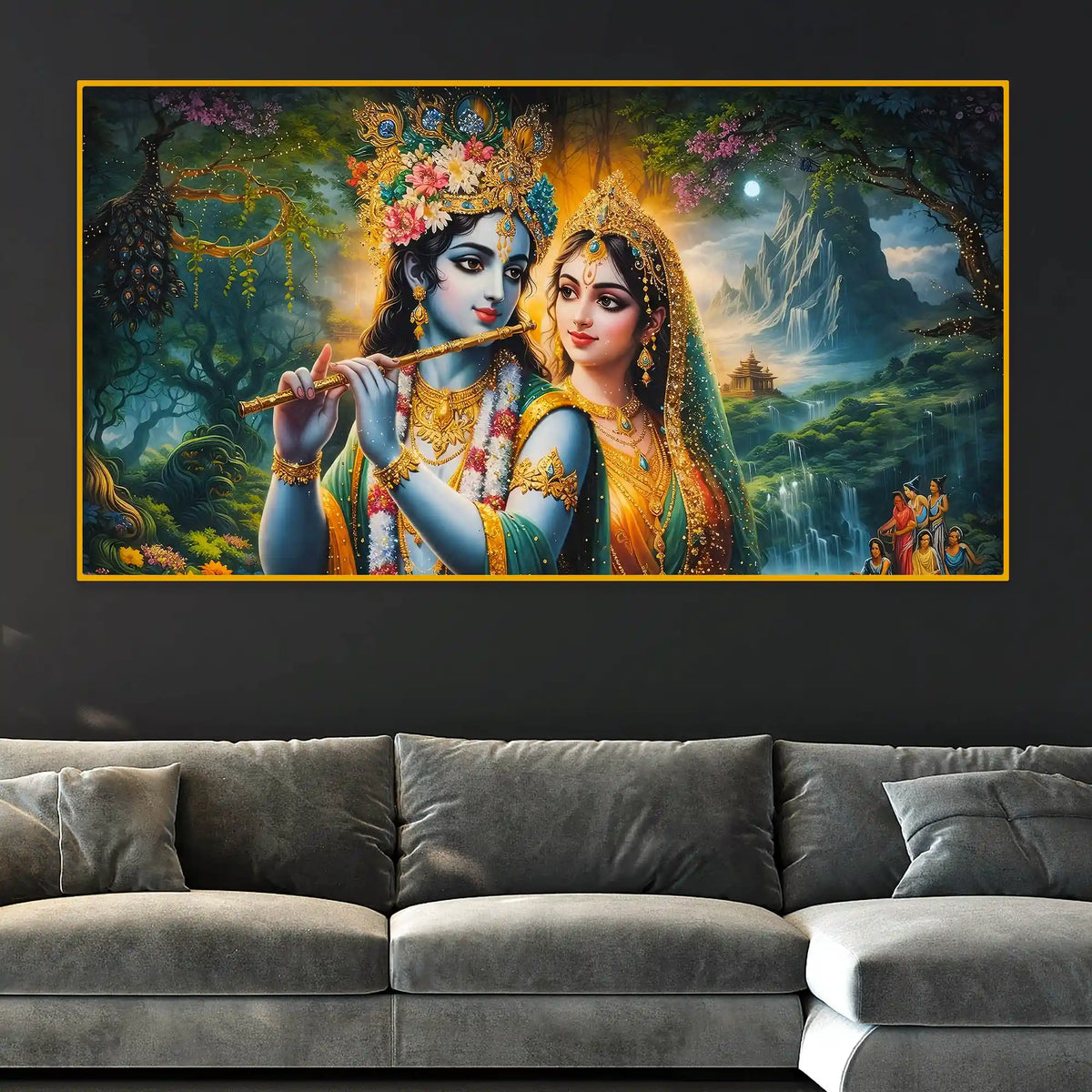 Divine Radha Krishna Crystal Glass Painting for Spiritual Wall Art Décor