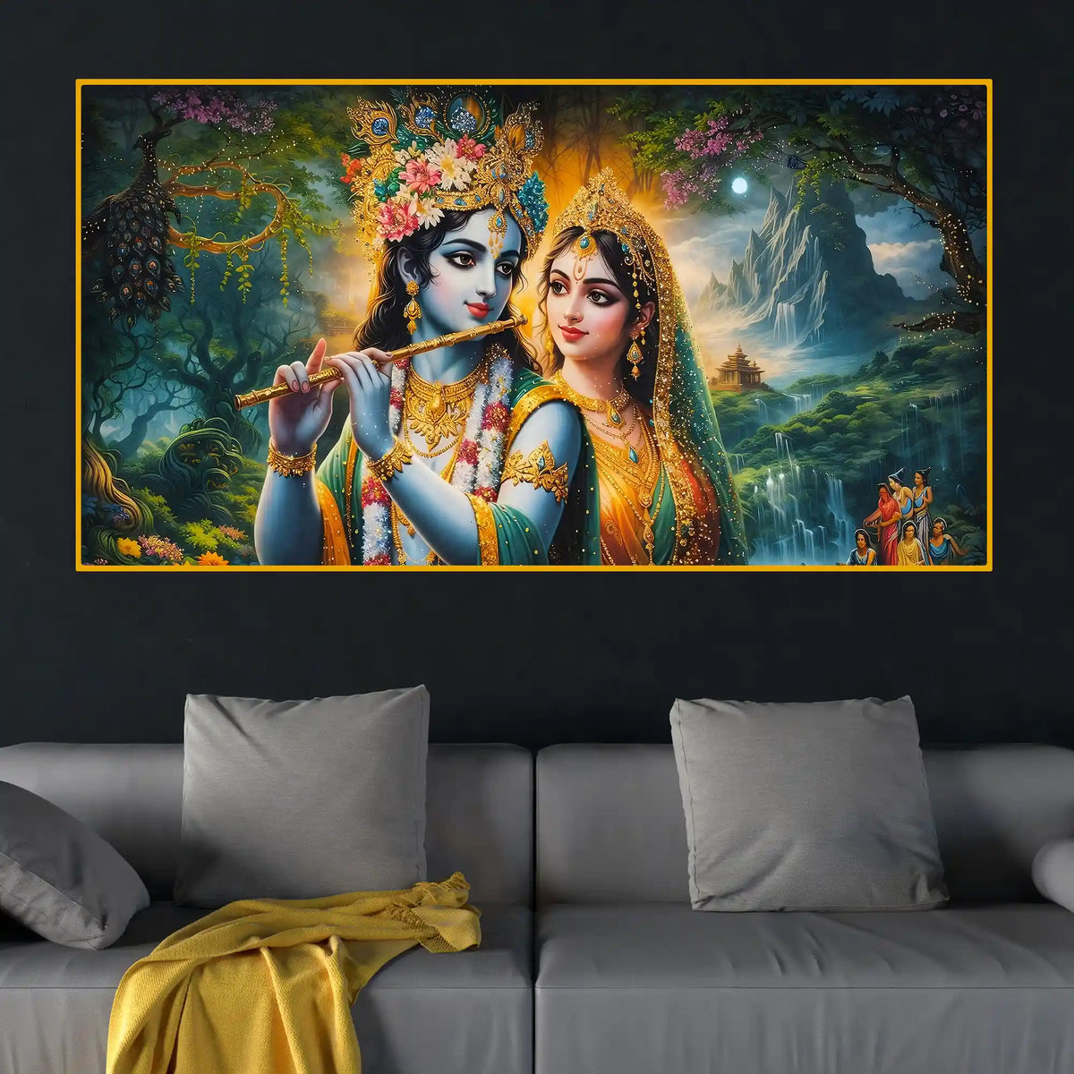 Divine Radha Krishna Crystal Glass Painting for Spiritual Wall Art Décor