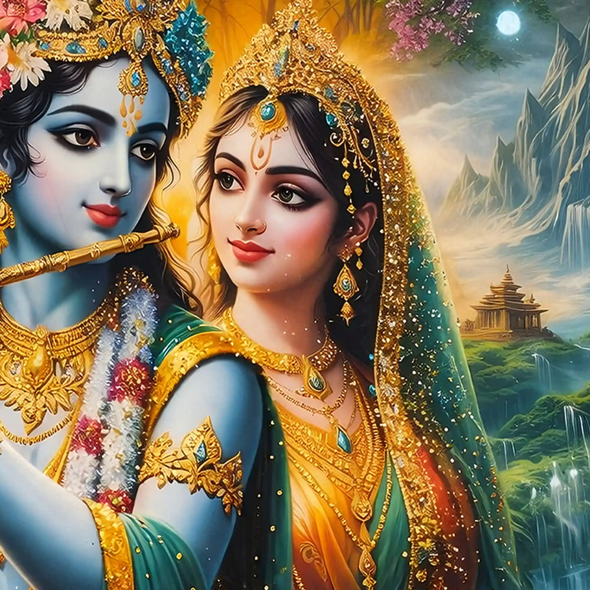 Divine Radha Krishna Crystal Glass Painting for Spiritual Wall Art Décor