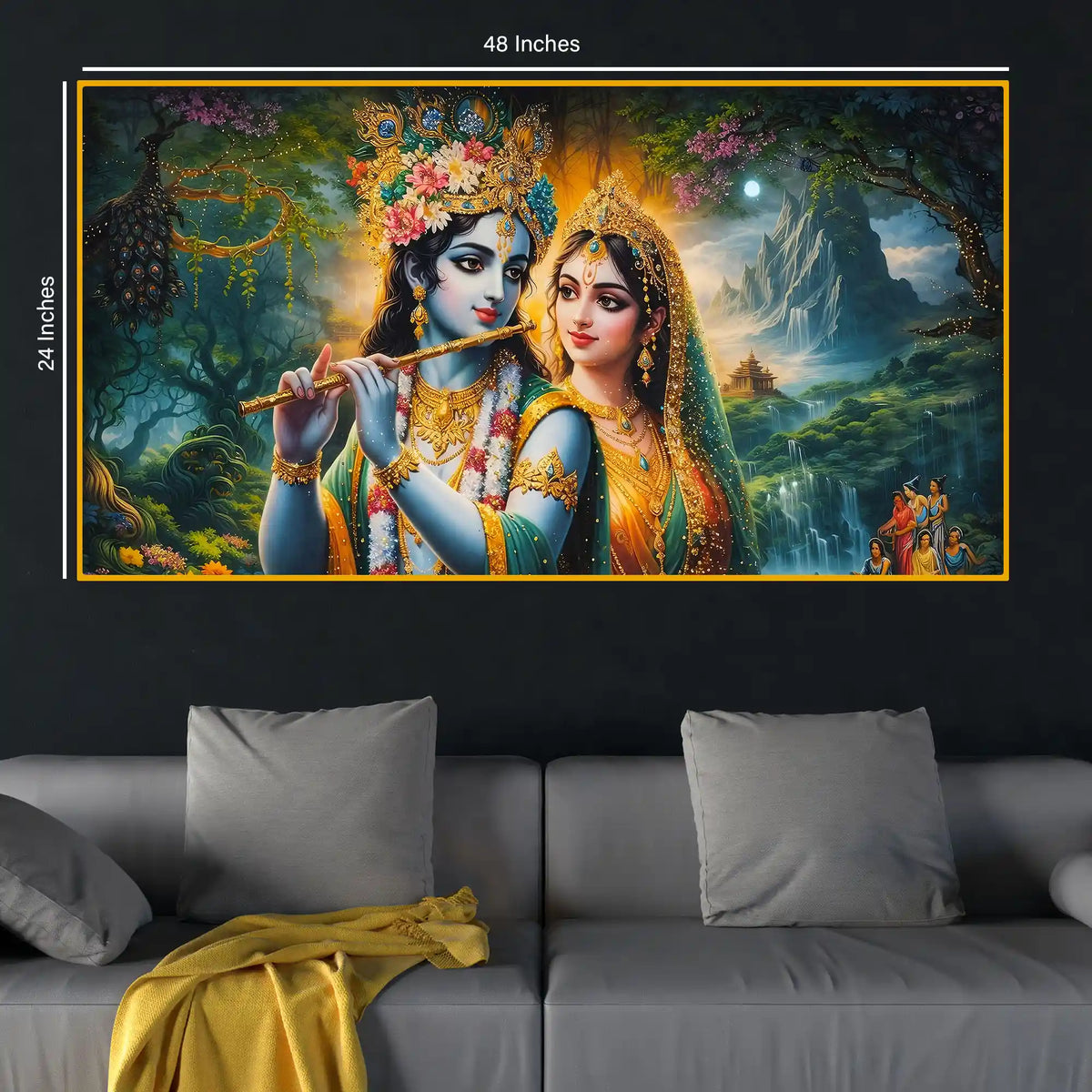 Divine Radha Krishna Crystal Glass Painting for Spiritual Wall Art Décor