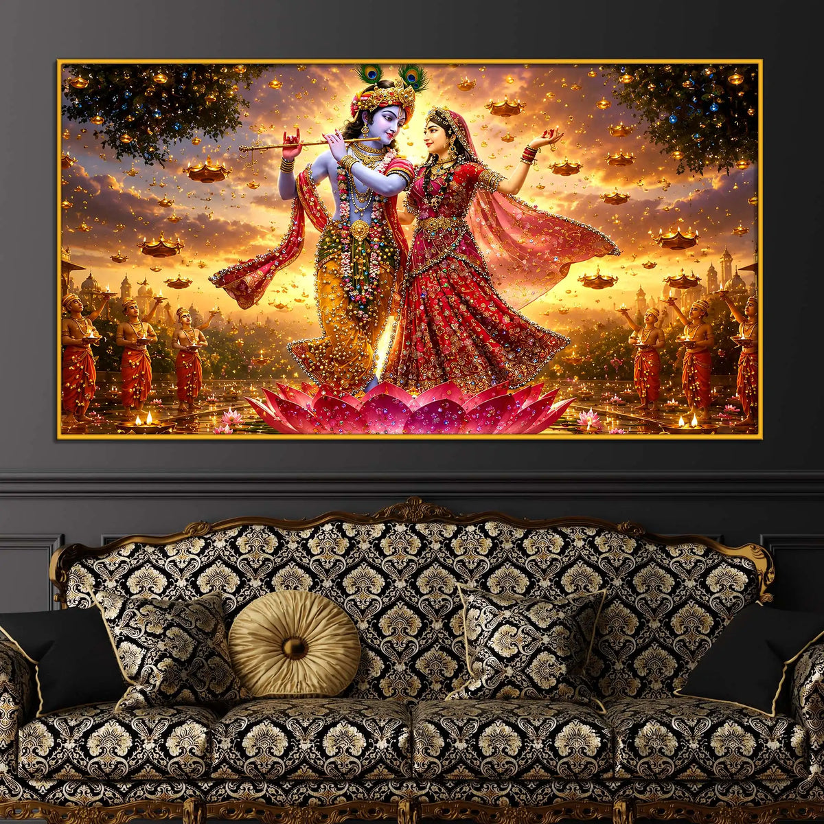 Divine Radha Krishna Dancing Floating Frame Crystal Wall Painting