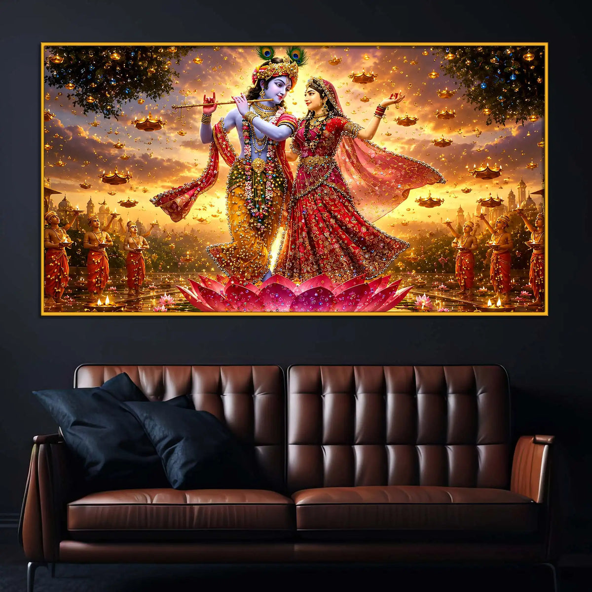 Divine Radha Krishna Dancing Floating Frame Crystal Wall Painting