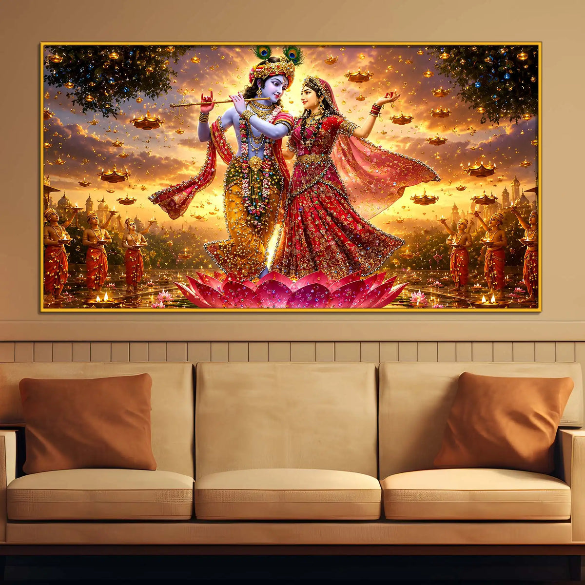 Divine Radha Krishna Dancing Floating Frame Crystal Wall Painting
