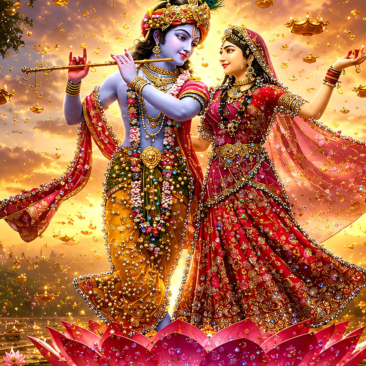 Divine Radha Krishna Dancing Floating Frame Crystal Wall Painting