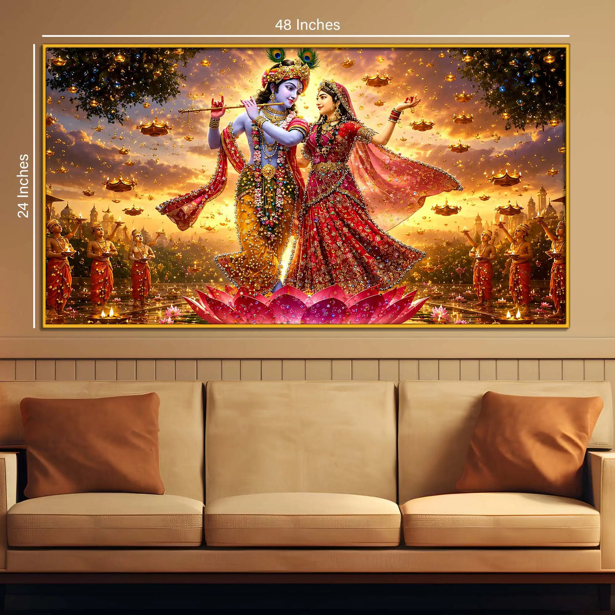 Divine Radha Krishna Dancing Floating Frame Crystal Wall Painting