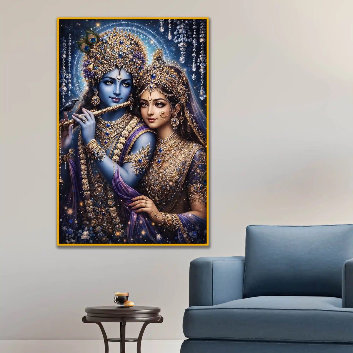 Divine Radha Krishna Floating Frame Crystal Wall Painting