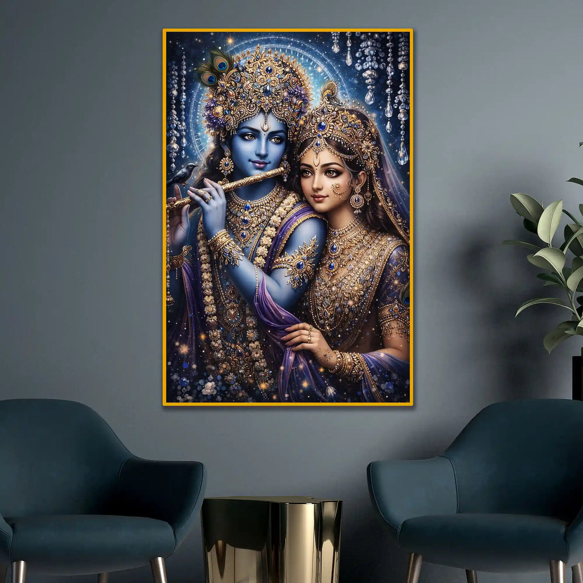 Divine Radha Krishna Floating Frame Crystal Wall Painting