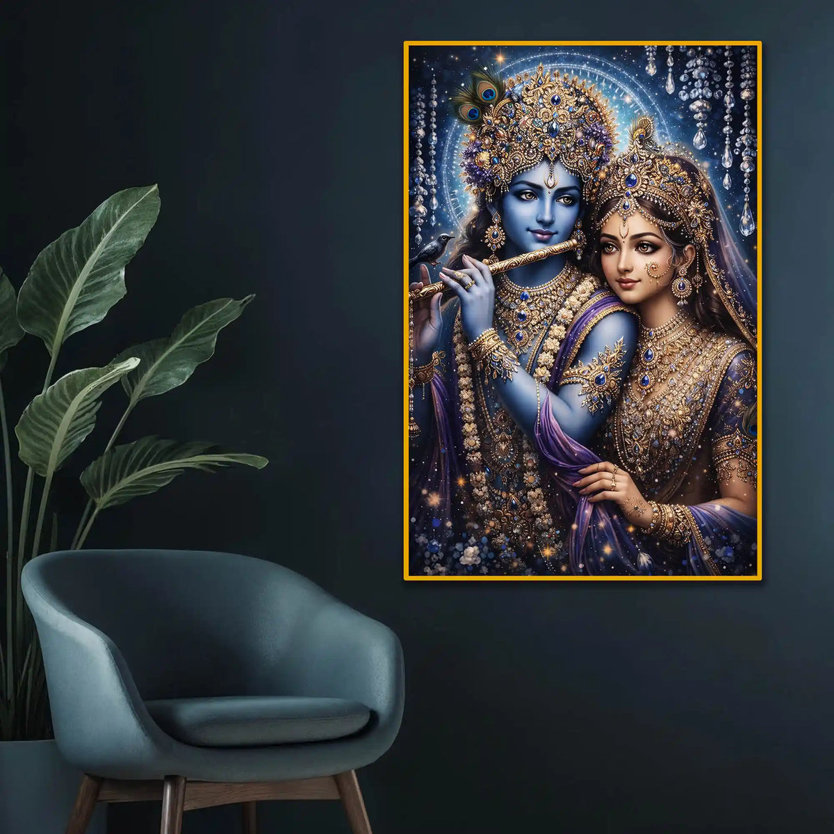 Divine Radha Krishna Floating Frame Crystal Wall Painting