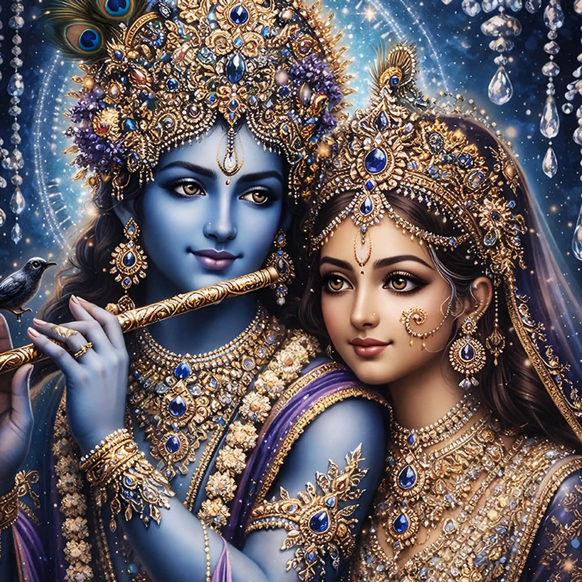 Divine Radha Krishna Floating Frame Crystal Wall Painting