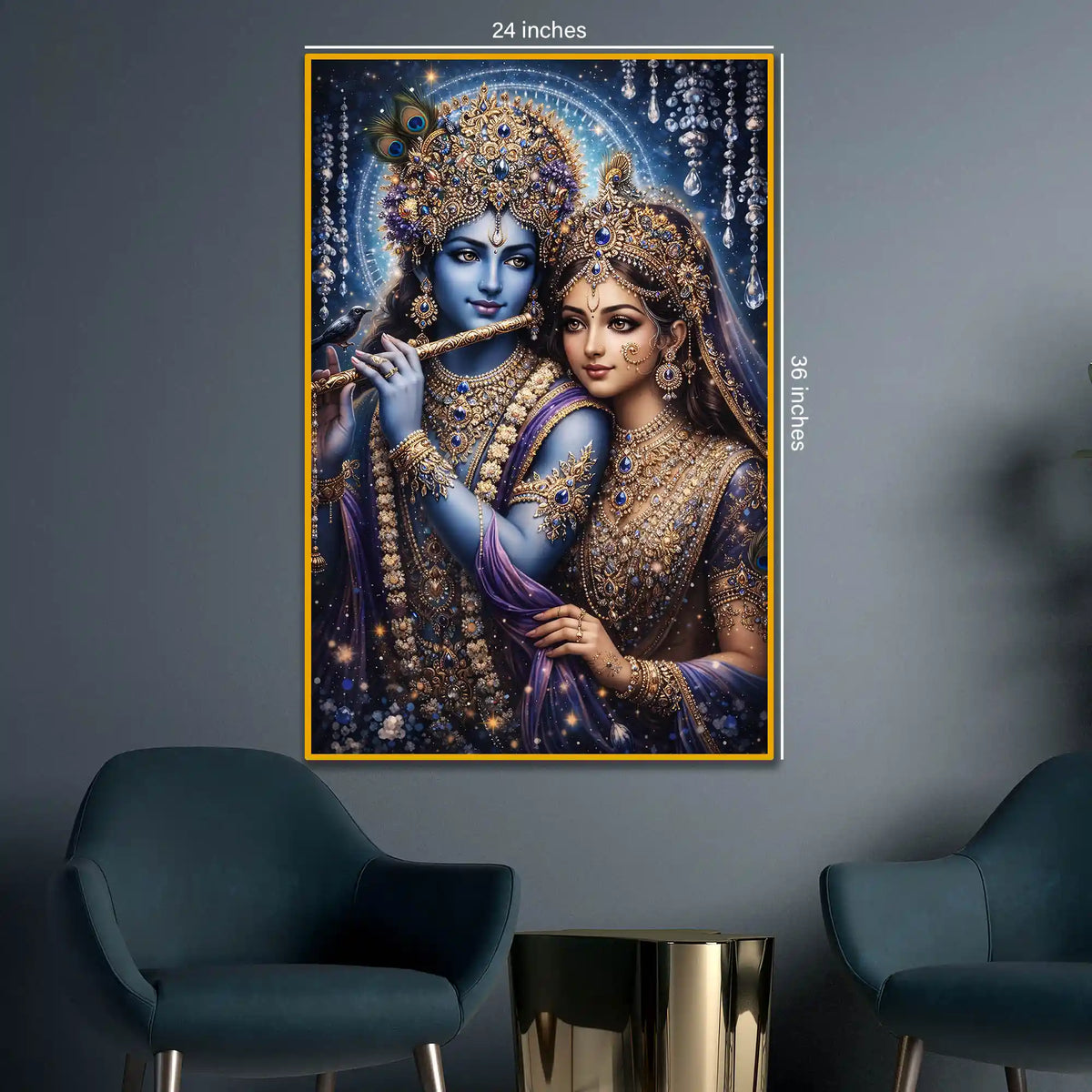 Divine Radha Krishna Floating Frame Crystal Wall Painting