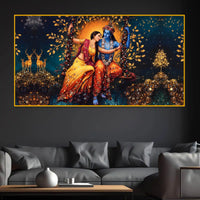Divine Radha Krishna Jhula Wall Art Crystal Glass Painting