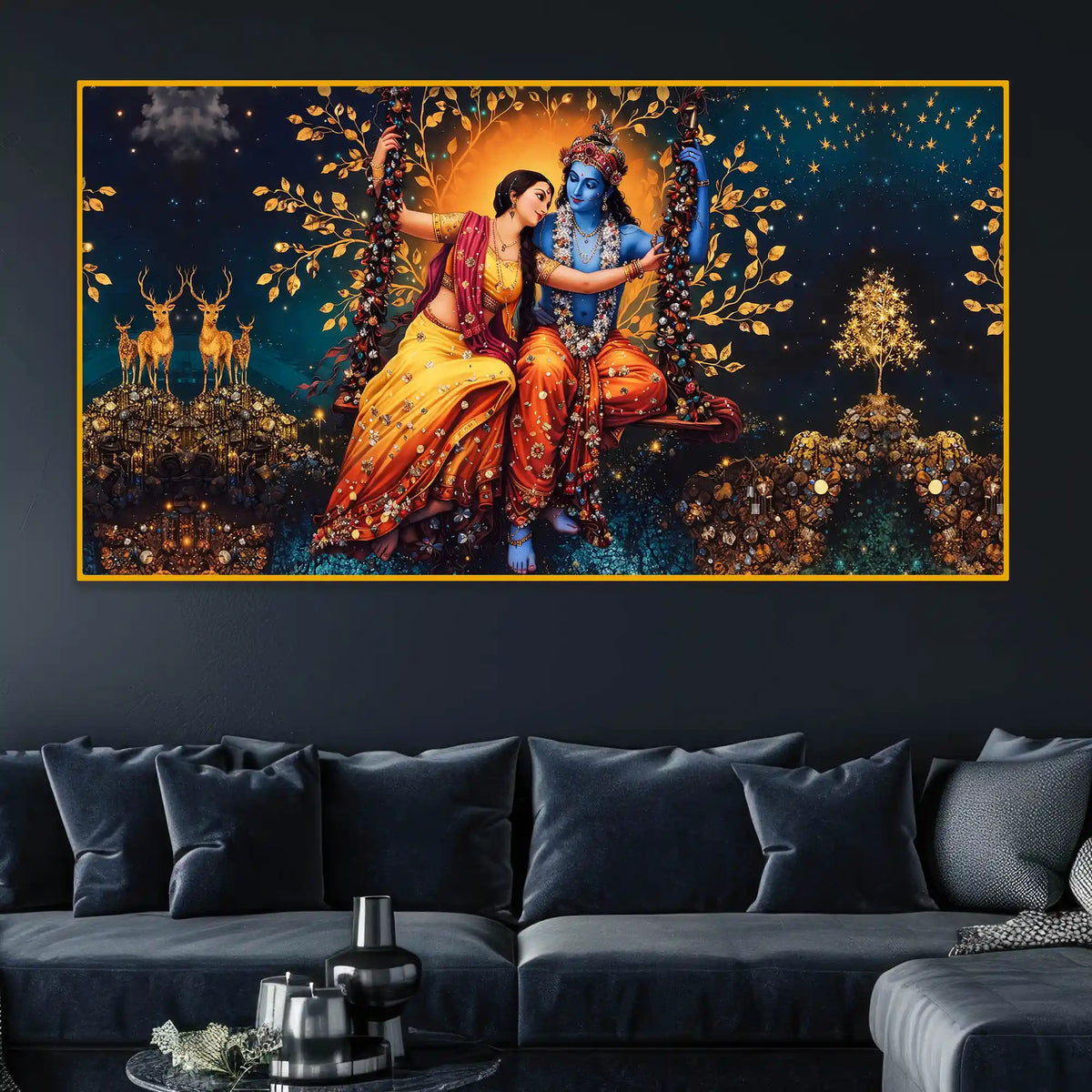 Divine Radha Krishna Jhula Wall Art Crystal Glass Painting