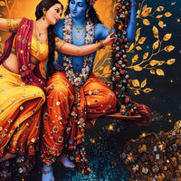 Divine Radha Krishna Jhula Wall Art Crystal Glass Painting
