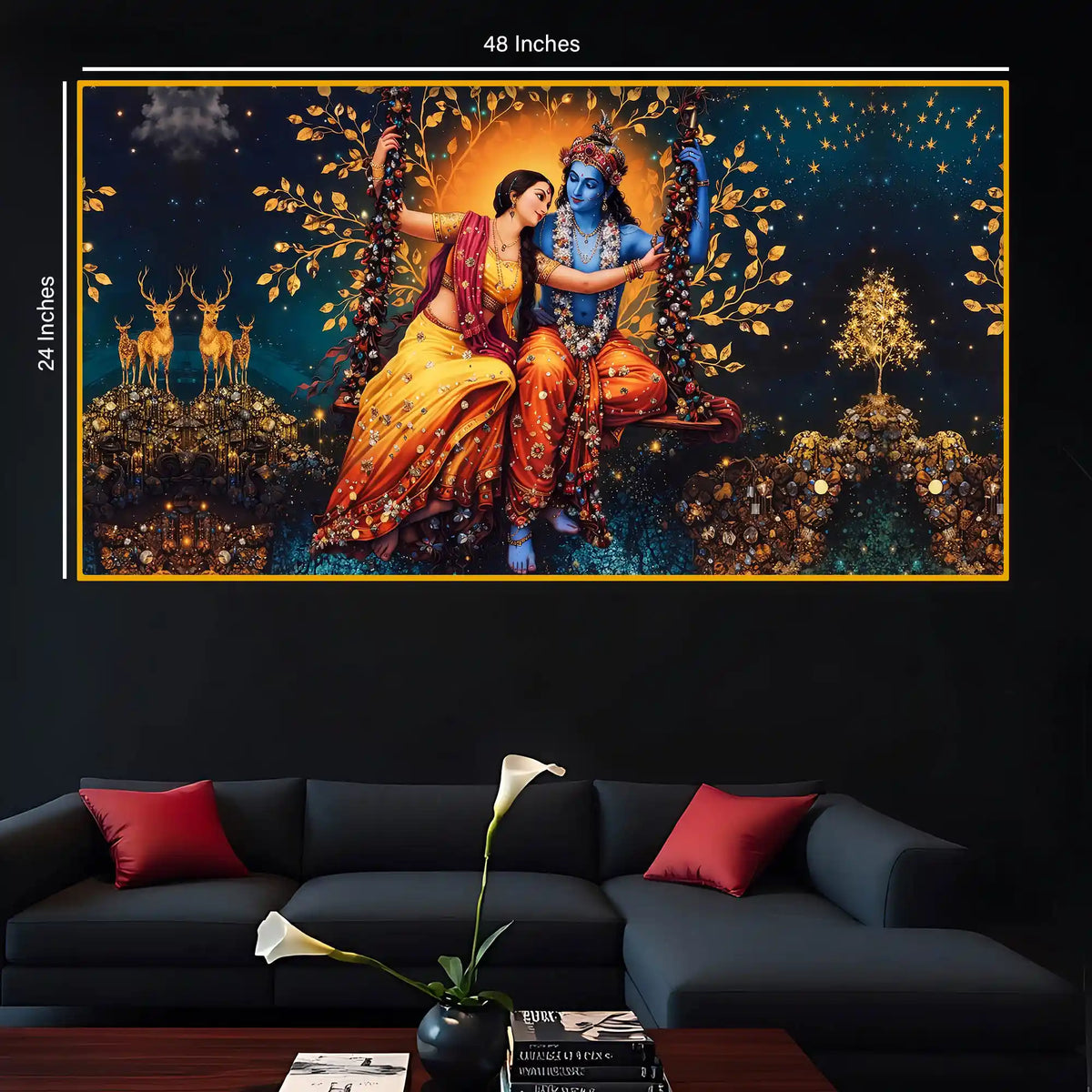 Divine Radha Krishna Jhula Wall Art Crystal Glass Painting