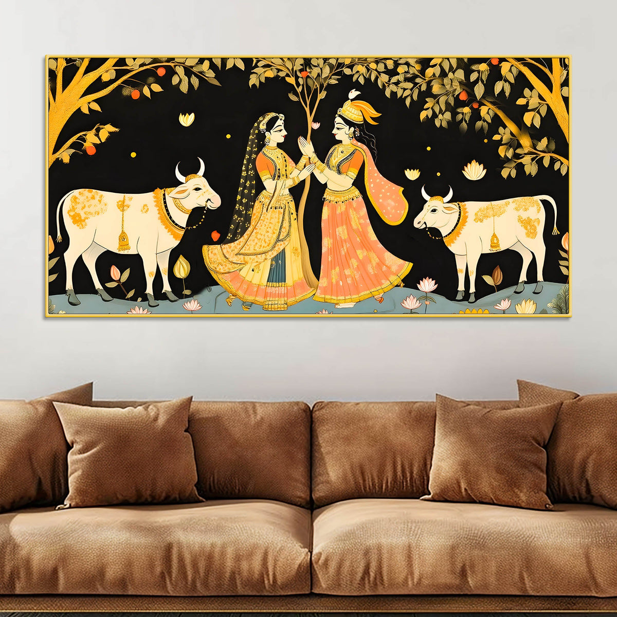 Divine Radha Krishna Pichwai Style Canvas Painting | Spiritual Indian Home Decor