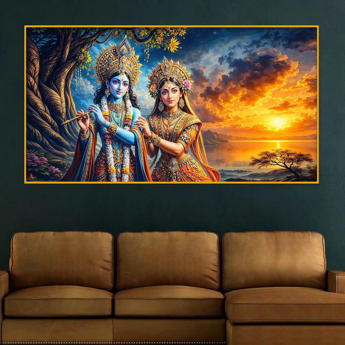 Divine Radha Krishna Wall Art Crystal Glass Painting for Luxury Decor
