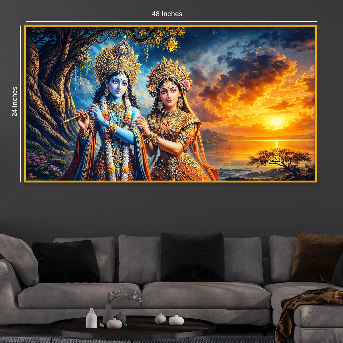 Divine Radha Krishna Wall Art Crystal Glass Painting for Luxury Decor
