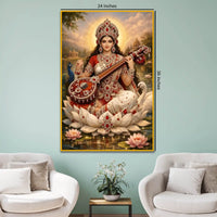 Divine Saraswati Mata Floating Frame Crystal Wall Painting