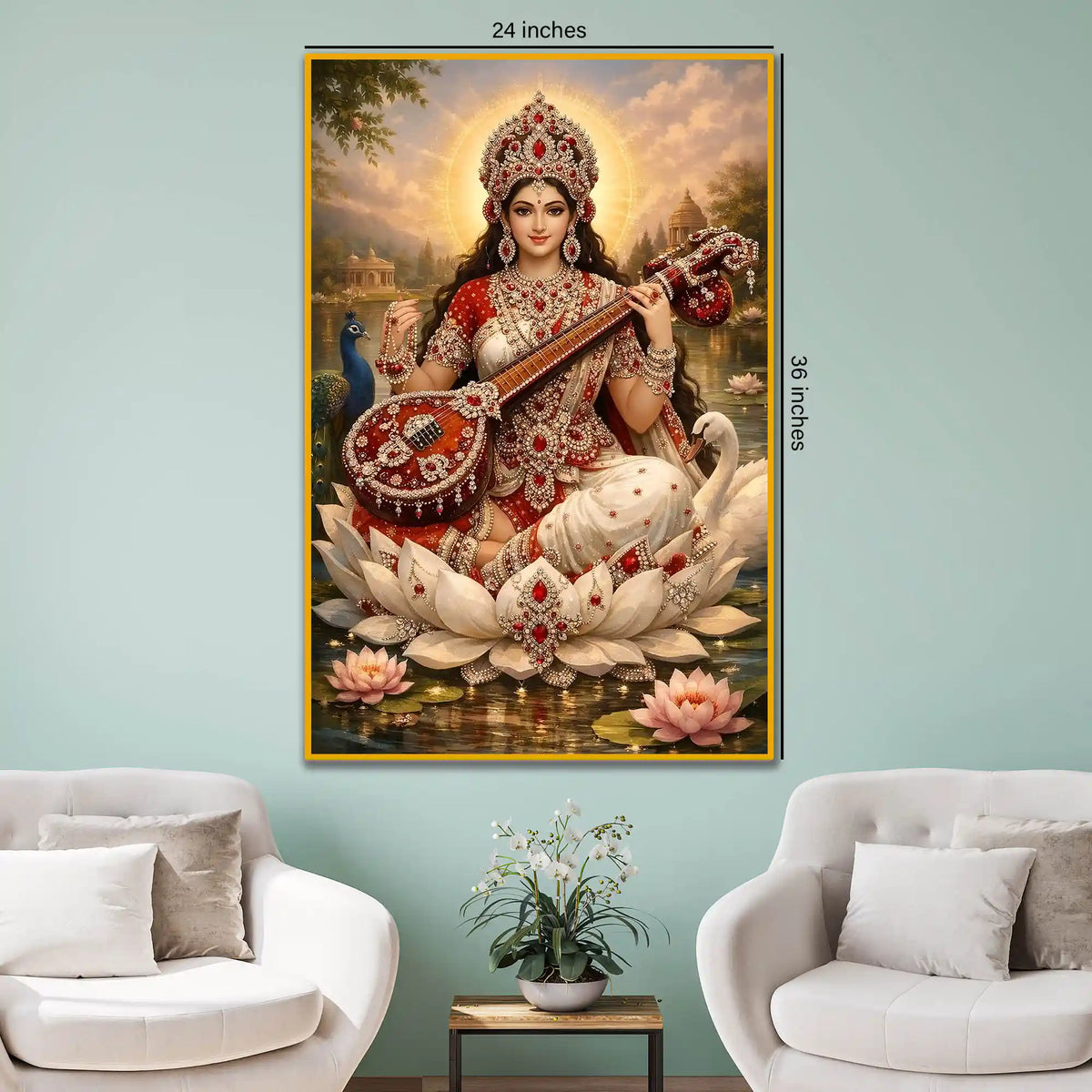 Divine Saraswati Mata Floating Frame Crystal Wall Painting