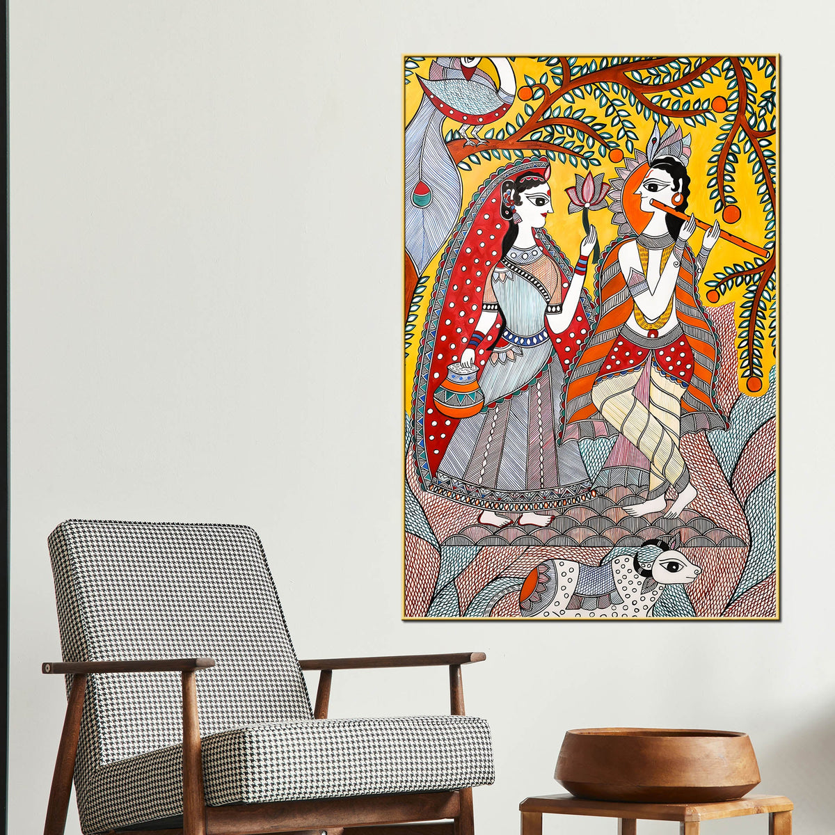 Divine Shree Radha Krishna Love Folk Art Canvas Wall Painting