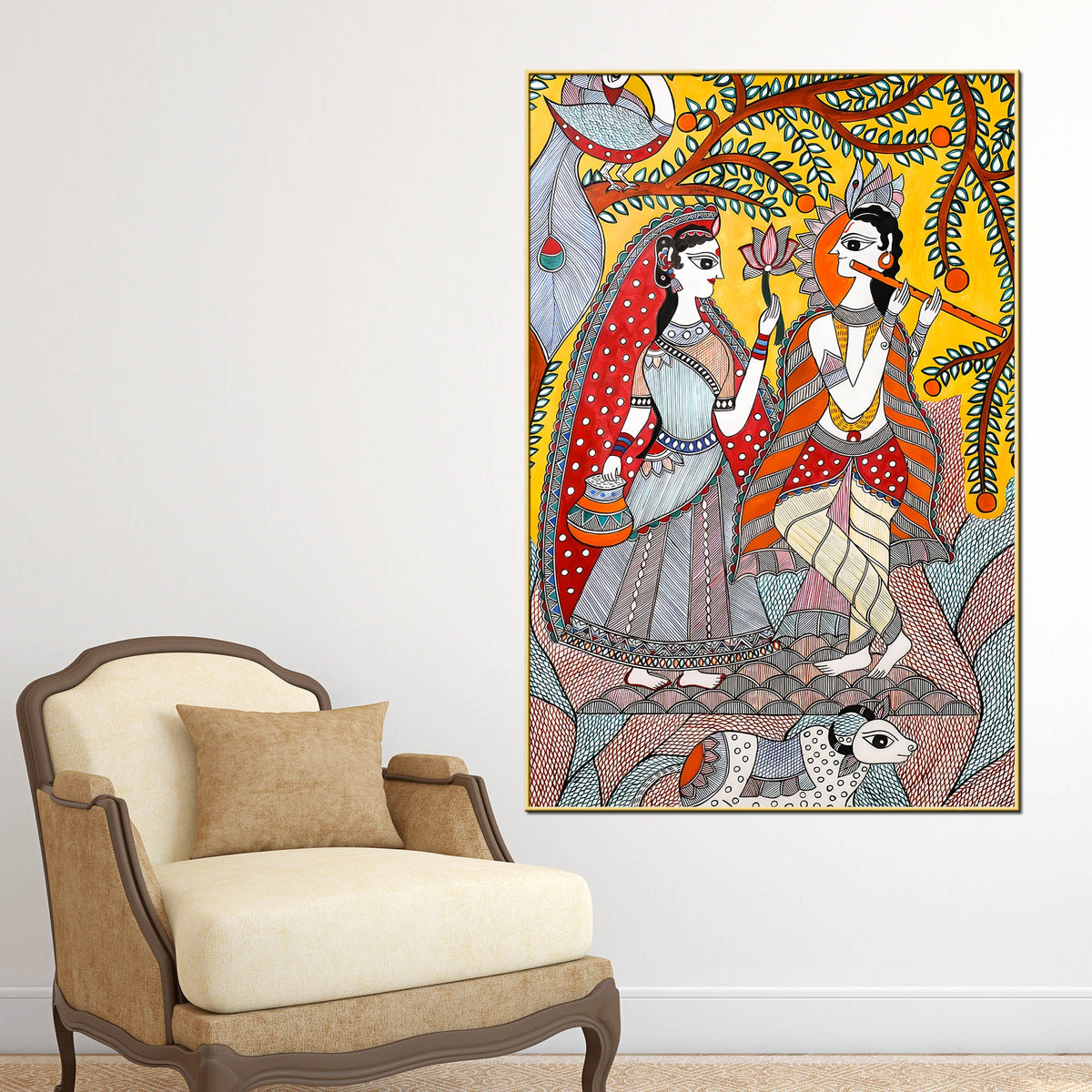 Divine Shree Radha Krishna Love Folk Art Canvas Wall Painting