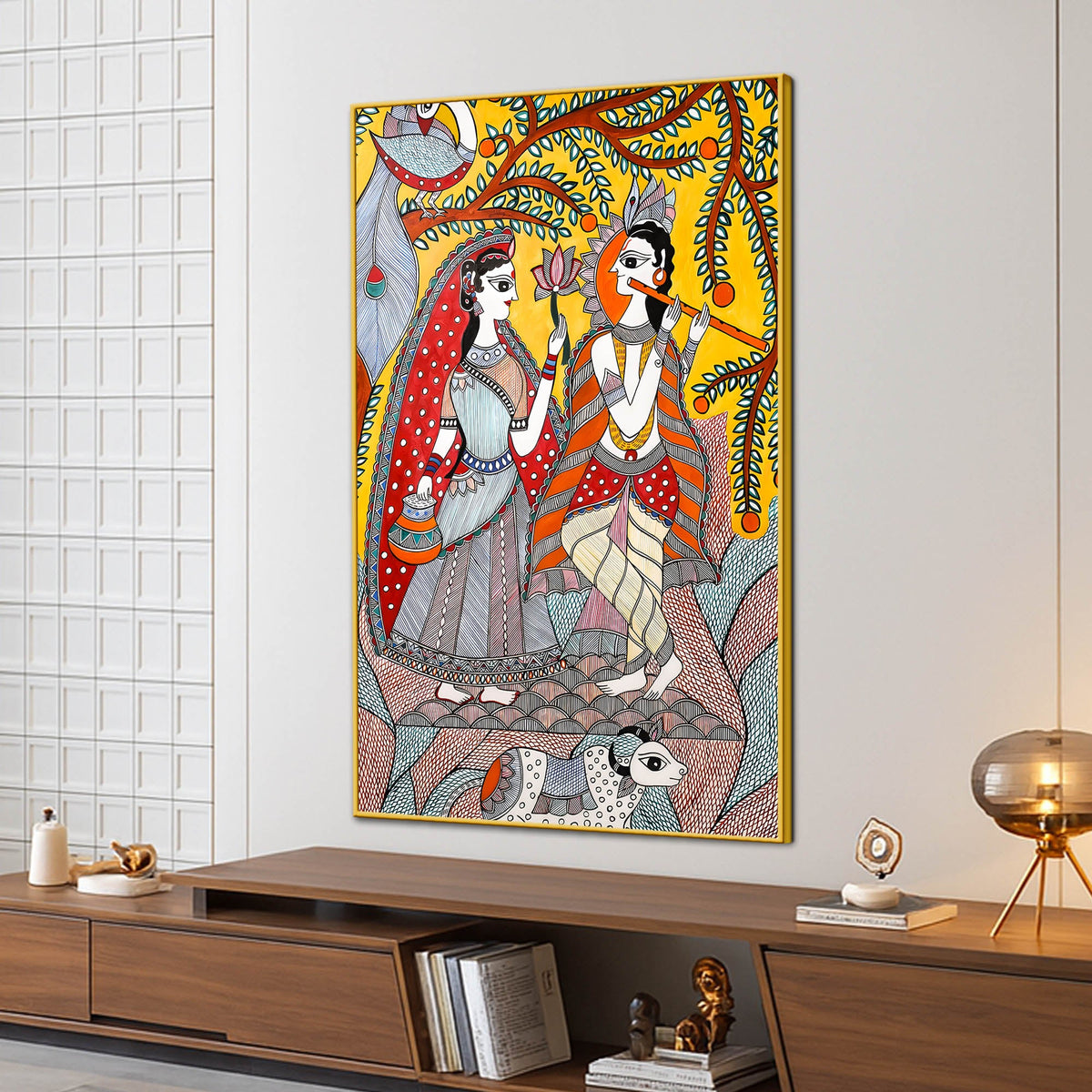 Divine Shree Radha Krishna Love Folk Art Canvas Wall Painting