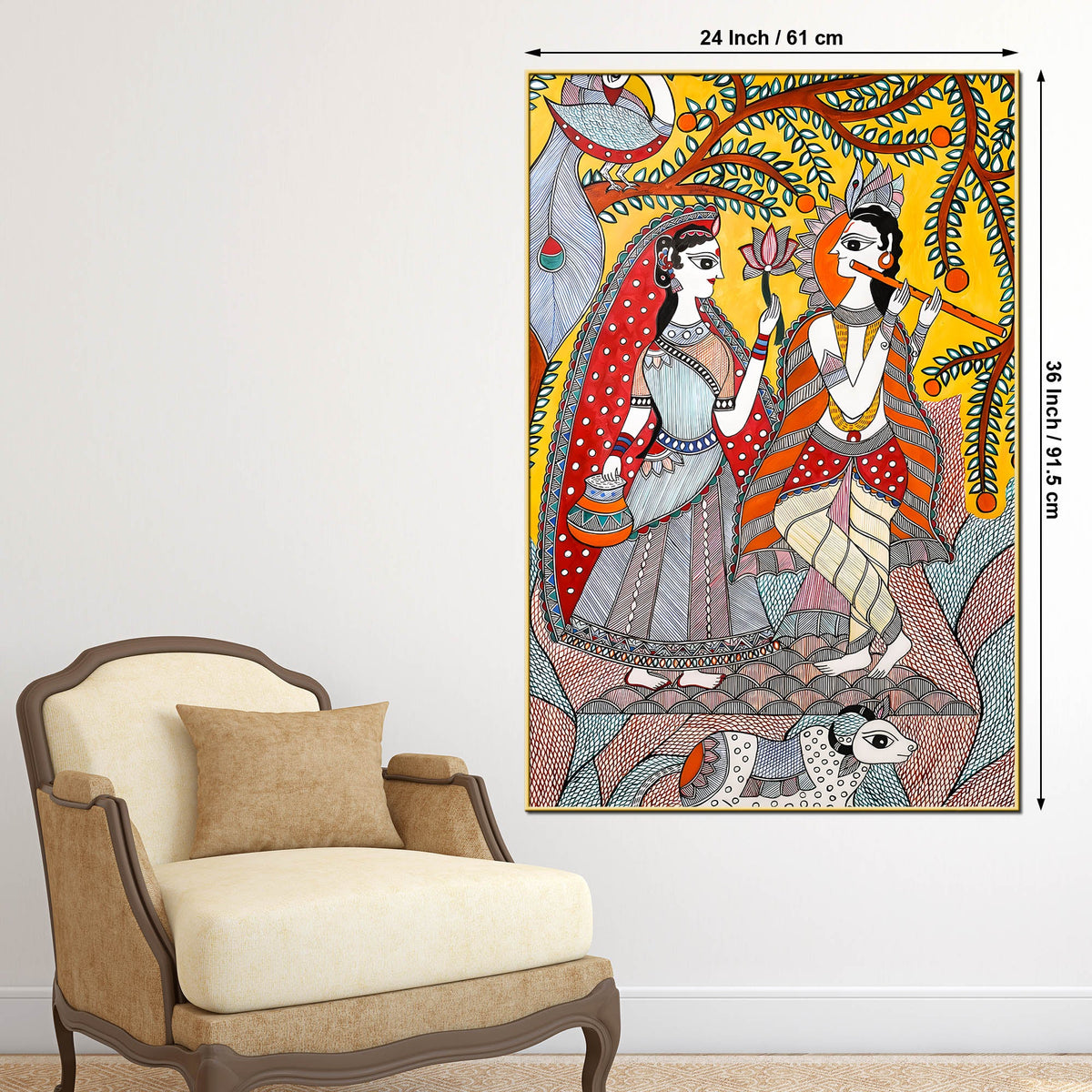 Divine Shree Radha Krishna Love Folk Art Canvas Wall Painting