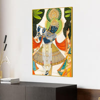 Divine Shreenathji Playing Flute Pichwai Style Canvas Wall Painting