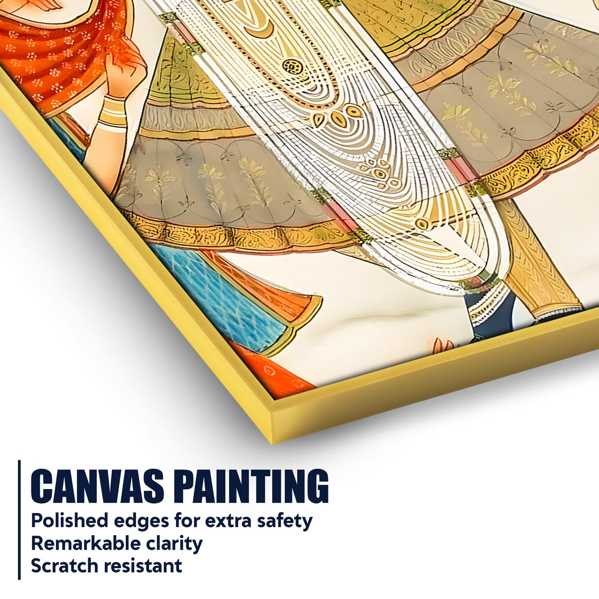 Divine Shreenathji Playing Flute Pichwai Style Canvas Wall Painting