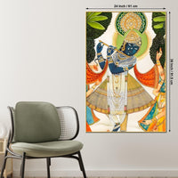 Divine Shreenathji Playing Flute Pichwai Style Canvas Wall Painting