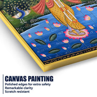 Divine Shri Krishna Playing Flute In Lotus Pond Pichwai Style Canvas Wall Painting
