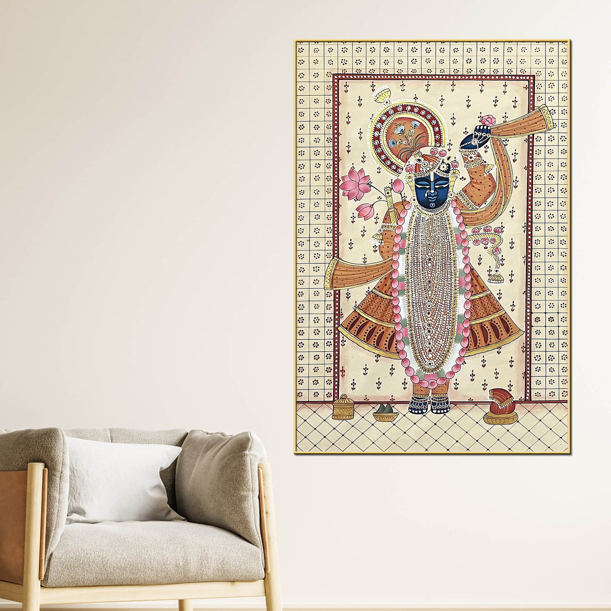 Divine Shrinath Ji Devotional Canvas Wall Painting for Home & Temple