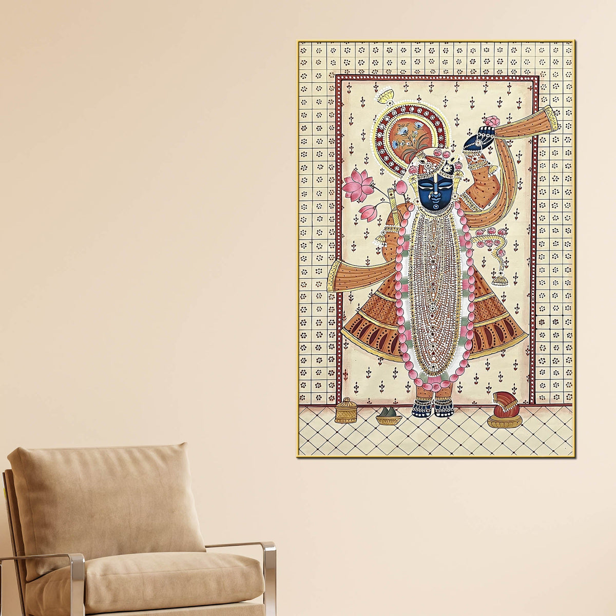 Divine Shrinath Ji Devotional Canvas Wall Painting for Home & Temple