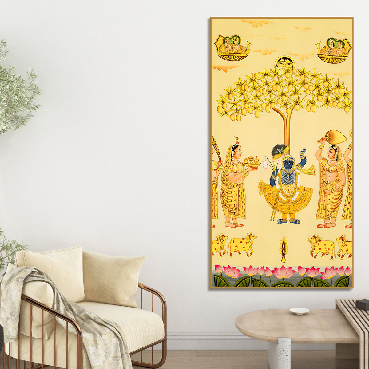 Divine Shrinathji Leela Canvas Painting | Traditional Indian Pichwai Art
