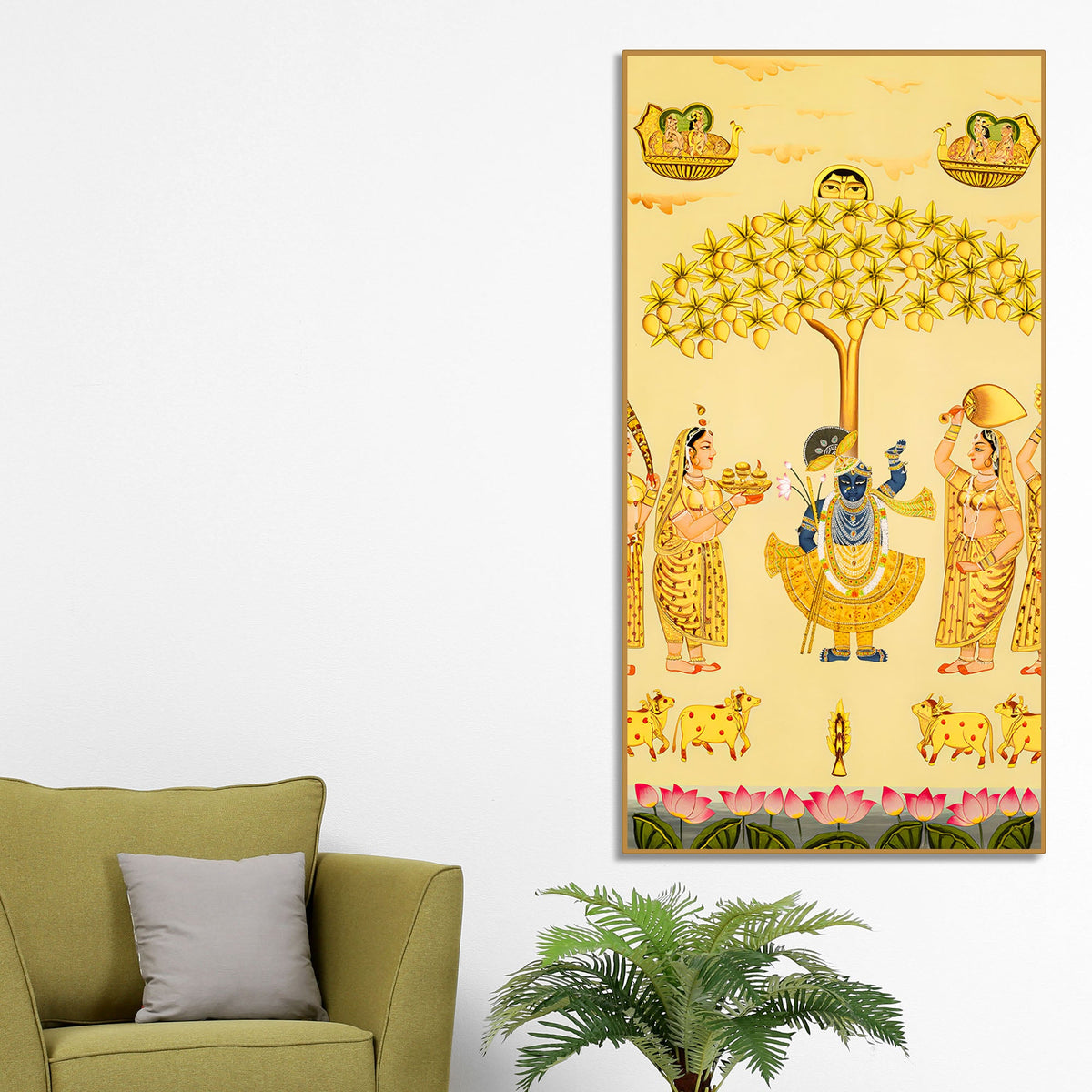 Divine Shrinathji Leela Canvas Painting | Traditional Indian Pichwai Art