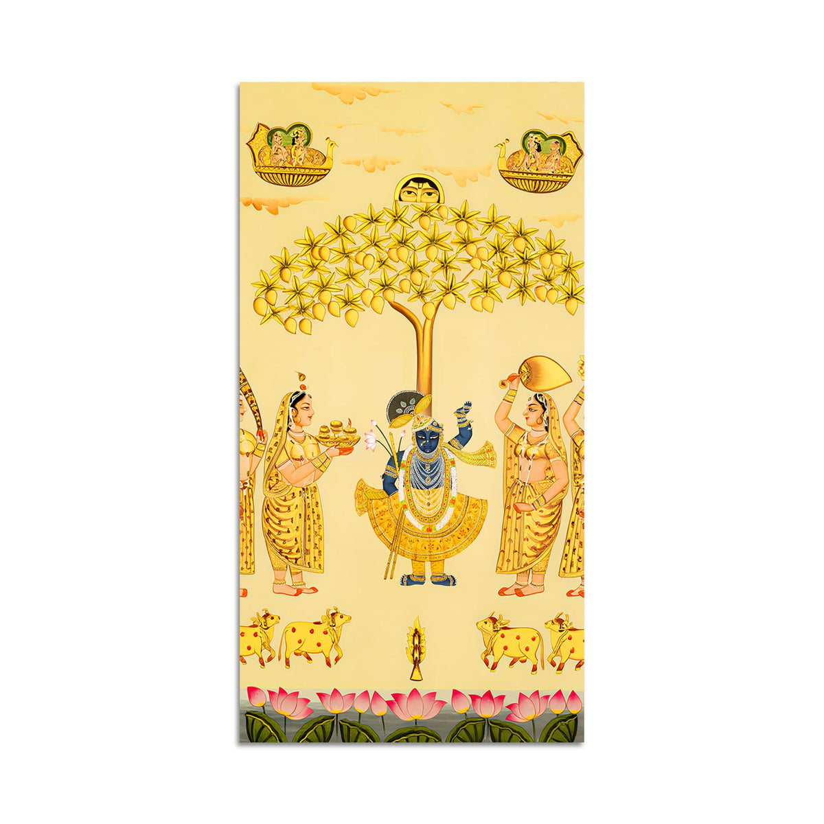 Divine Shrinathji Leela Canvas Painting | Traditional Indian Pichwai Art