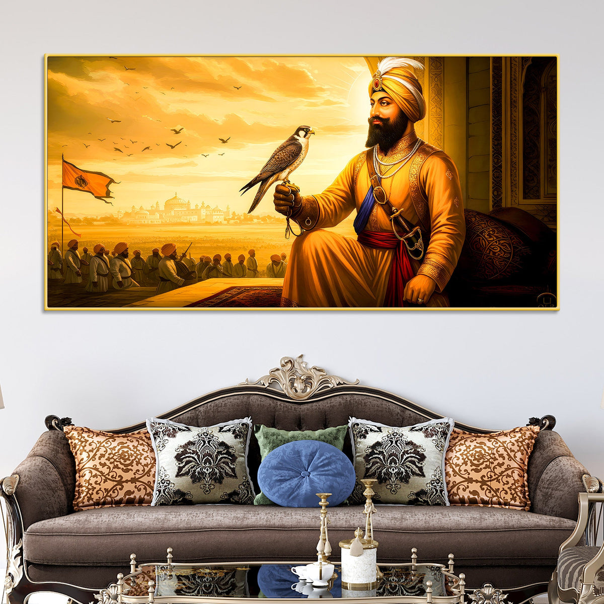 Divine Sikh Guru Ji Wall Painting with Religious Symbol