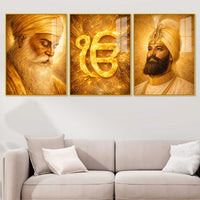 Divine Sikh Heritage Acrylic Floating Frame Wall Painting Set of 3